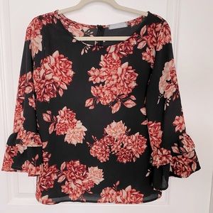 Button back peplum sleeve blouse